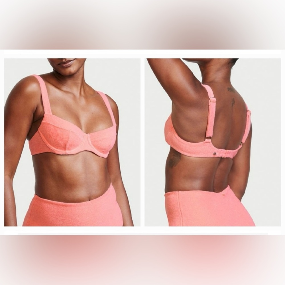 NEW Victoria’s Secret Swim Wicked Push Up Bikini Top 36B Pink Terry Cloth‎